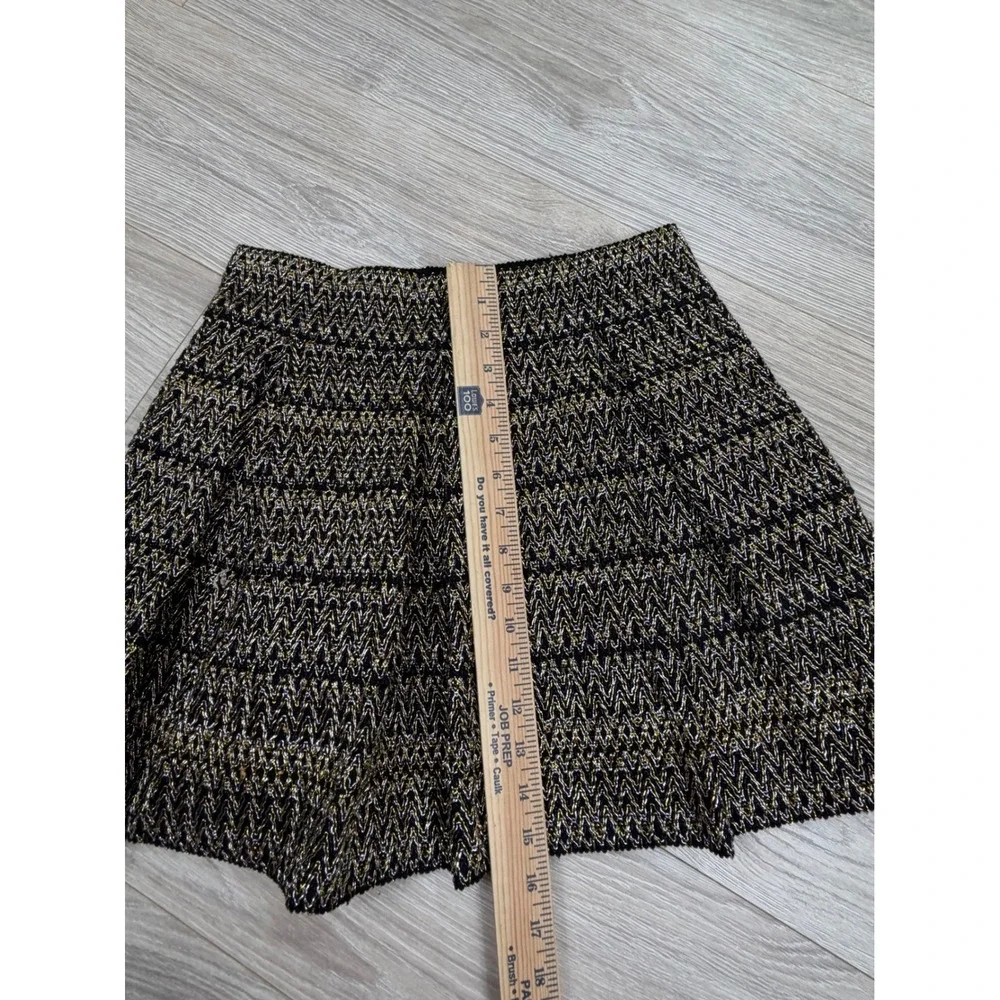 Petit Gateau Metallic Gold‎ Silver Chevron Mini Skirt XL Black Pleated 100ZL